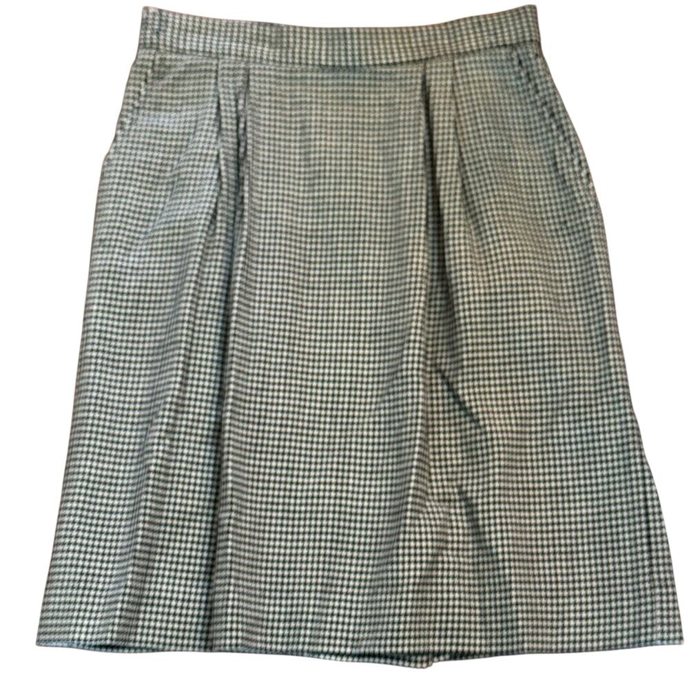Vtg Lands End Direct Merchants 100% Wool Black White Pencil Skirt with Pockets